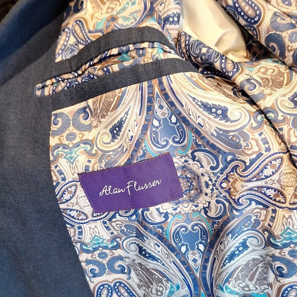 Alan Flusser navy linen blend blazer
